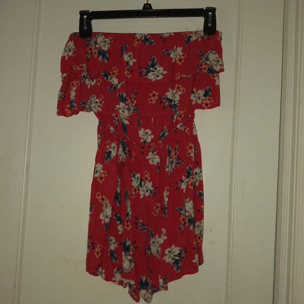 Hollister Red Floral Strapless Romper